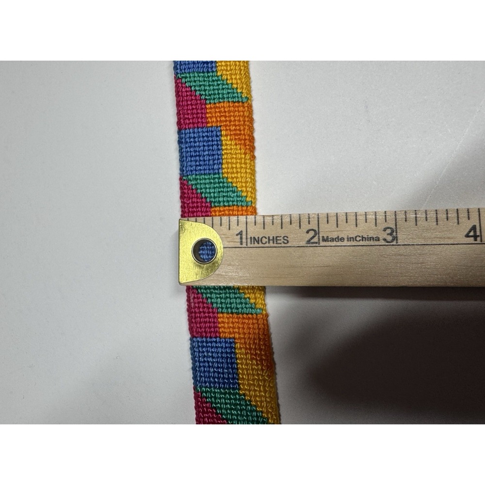 Vintage Woven Tapestry Southwestern Geometric Belt Brass Buckle Size S Brass - Picture 6 of 10